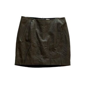 Women’s leather mini skirt fabric on back gray brown size 6 clubbing fall winter